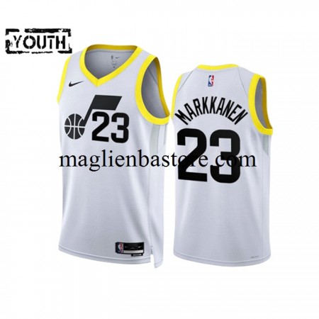 Maglia NBA Utah Jazz Lauri Markkanen 23 Nike 2022-23 Association Edition Bianco Swingman - Bambino